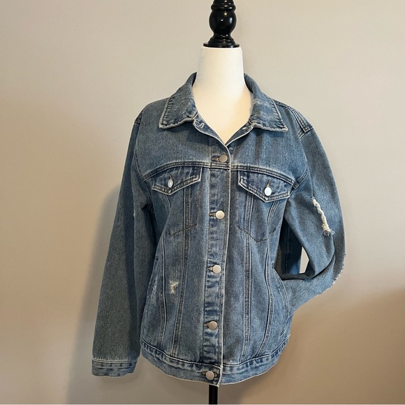 Forever 21 Denim Jacket Boho Embroidered Oversized Light Wash - size M - Picture 2 of 7